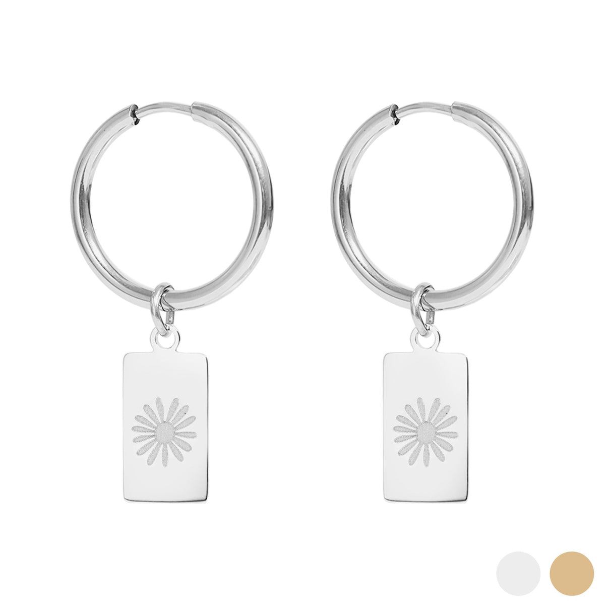 Flower Pendant Hoop Earrings