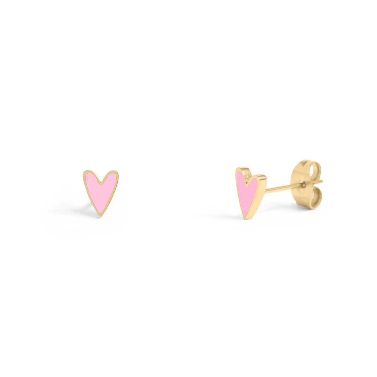 Pink — Gold enamel heart stud earrings