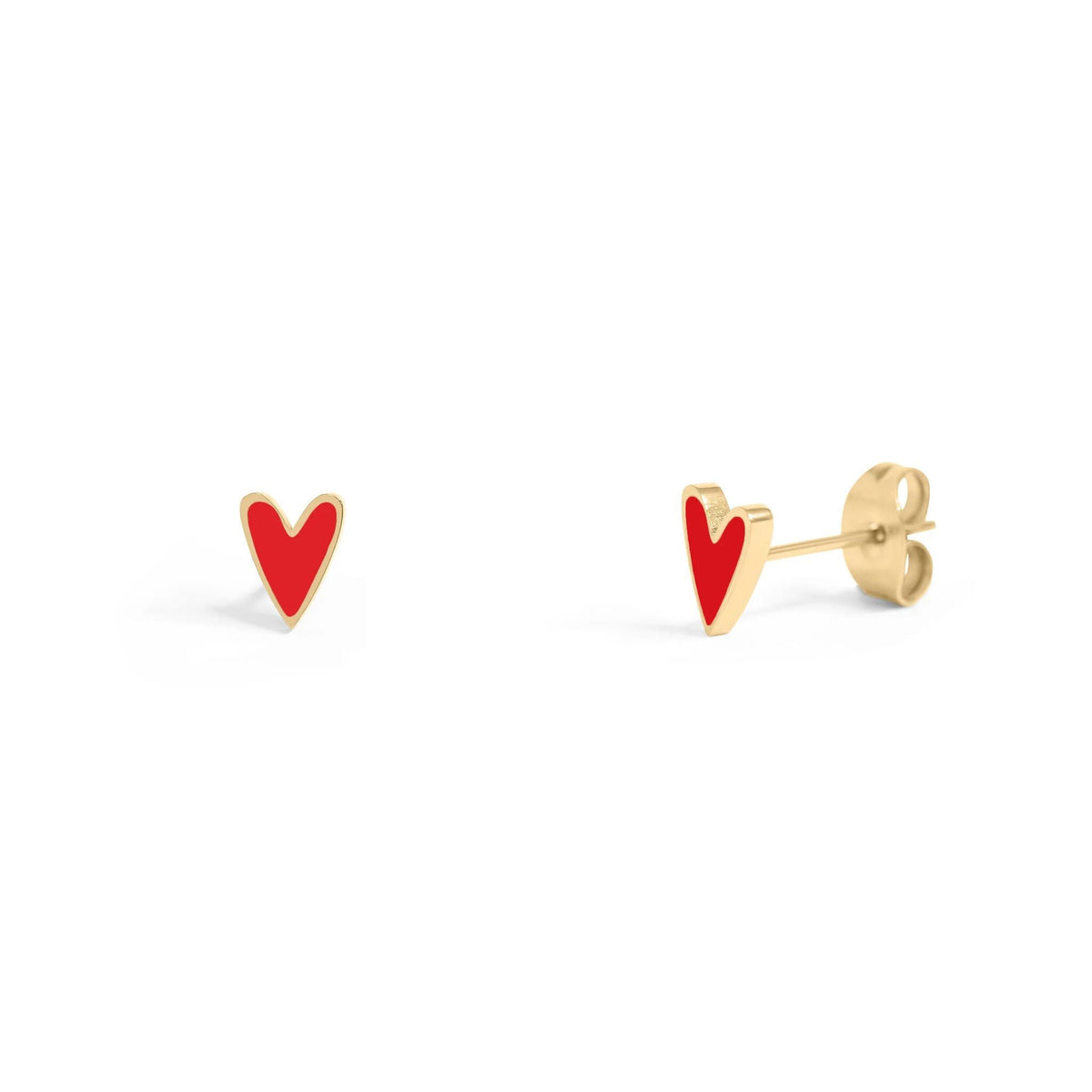 Red — Gold enamel heart stud earrings