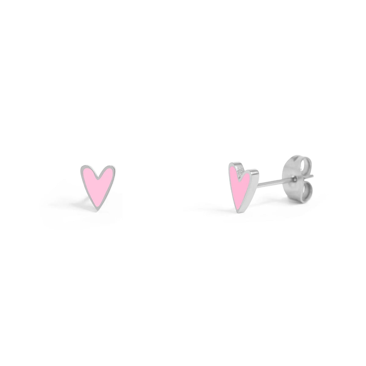 Pink — Stainless enamel heart stud earrings
