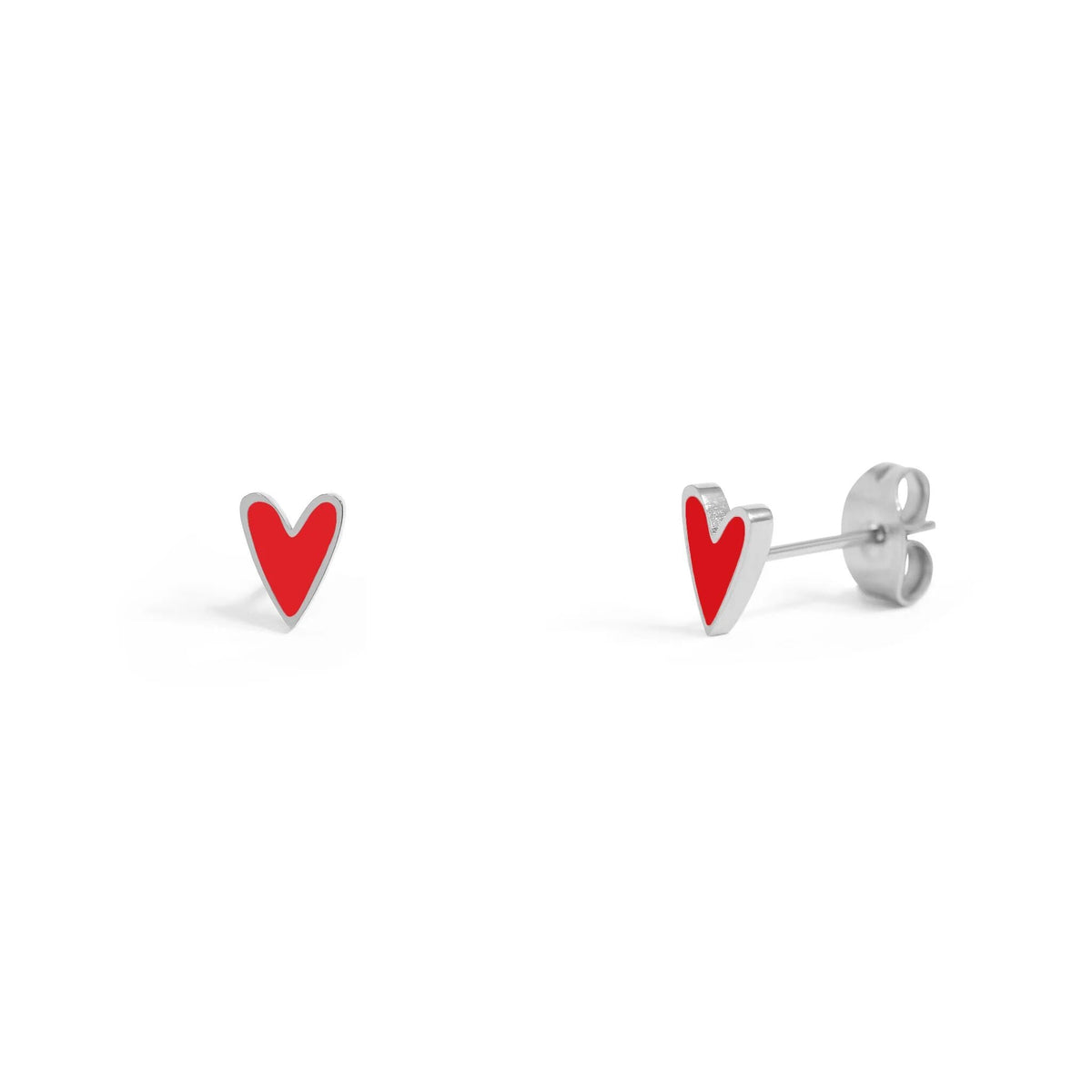 Red — Stainless enamel heart stud earrings
