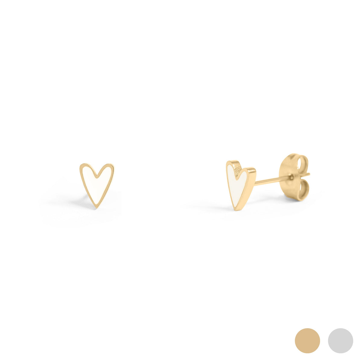 White — Gold enamel heart stud earrings