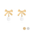 Ribbon Bow Freshwater Pearl Earrings