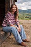 Garnet and pink half sleeve striped sweater