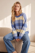 Blue long sleeve striped sweater top