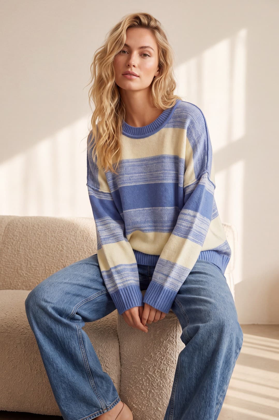 Blue long sleeve striped sweater top
