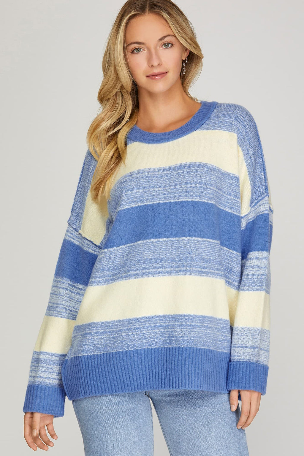 Blue striped sweater alternate view