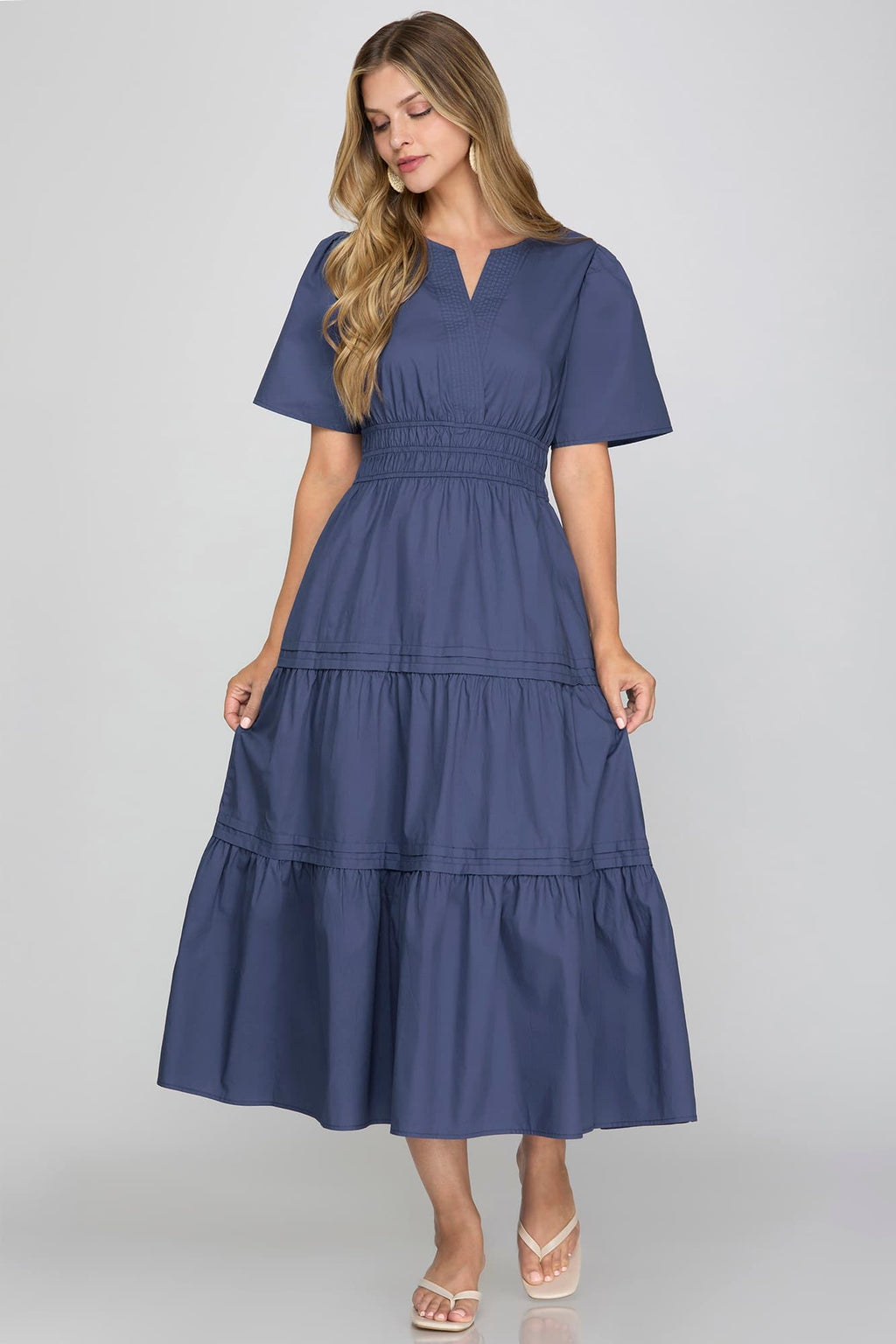 Navy tiered midi dress alternate view