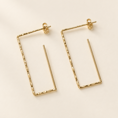 14K gold open rectangle earrings