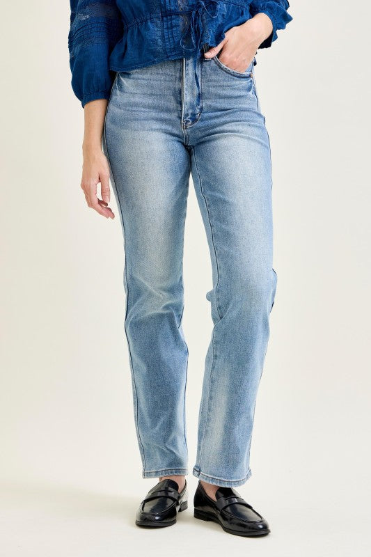 Judy Blue Tummy Control Contrast Wash Straight Jeans