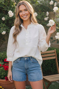 White eyelet trim puff sleeve blouse